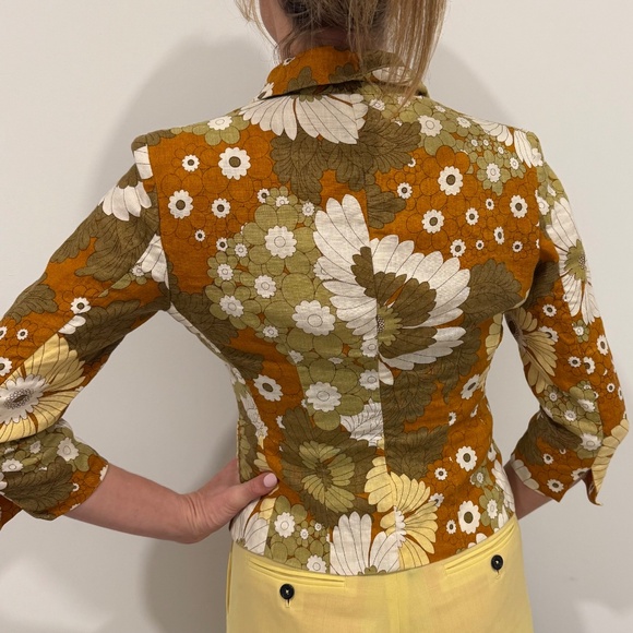 70s retro funky print linen vintage blazer - Picture 3 of 7